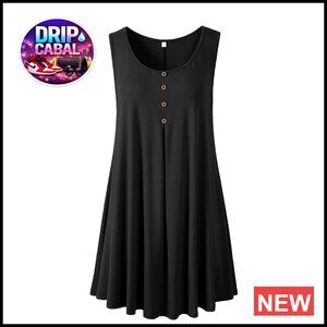 Oversized Button Down Tunic Tank Top Plus Size Sleeveless Chic Casual